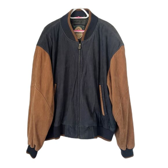 Members Only Blue Brown Leather Suede Full Zip Jacket Coat  Mens Size 2XL - Picture 2 of 11